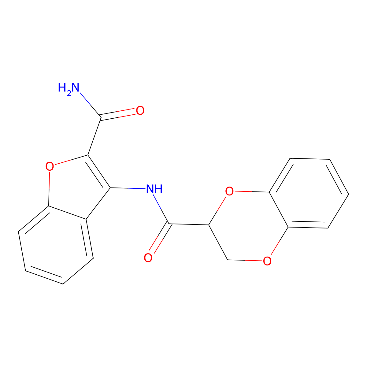 N-(2-carbamoyl-1-benzofuran-3-yl)-2,3-dihydro-1,4-benzodioxine-2-carboxamide molecular structure, CAS 681174-29-8