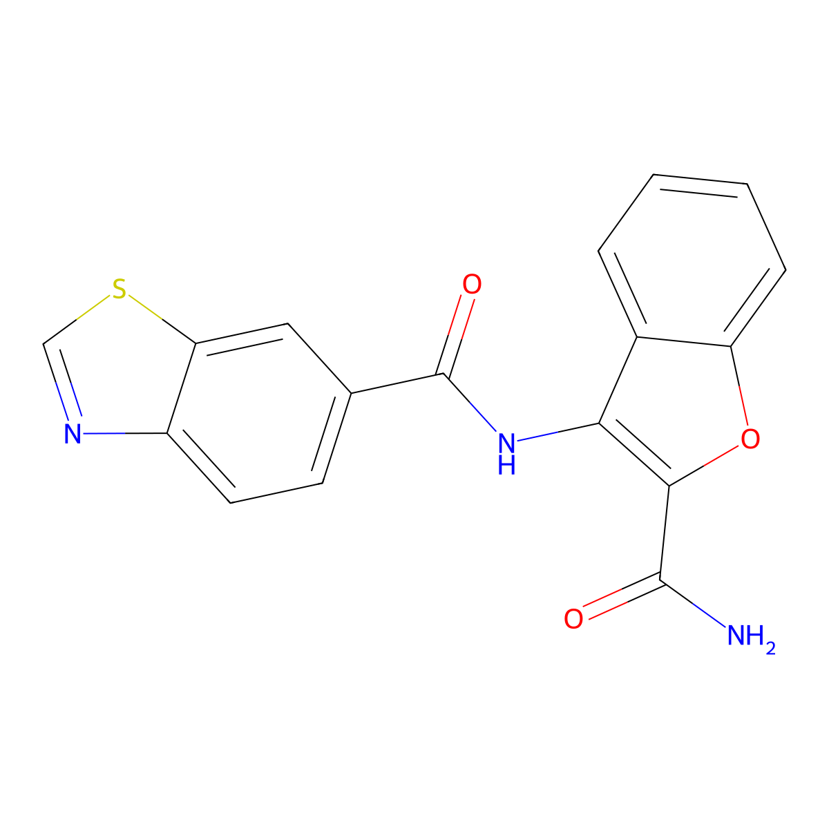 N-(2-carbamoyl-1-benzofuran-3-yl)-1,3-benzothiazole-6-carboxamide molecular structure, CAS 681174-30-1