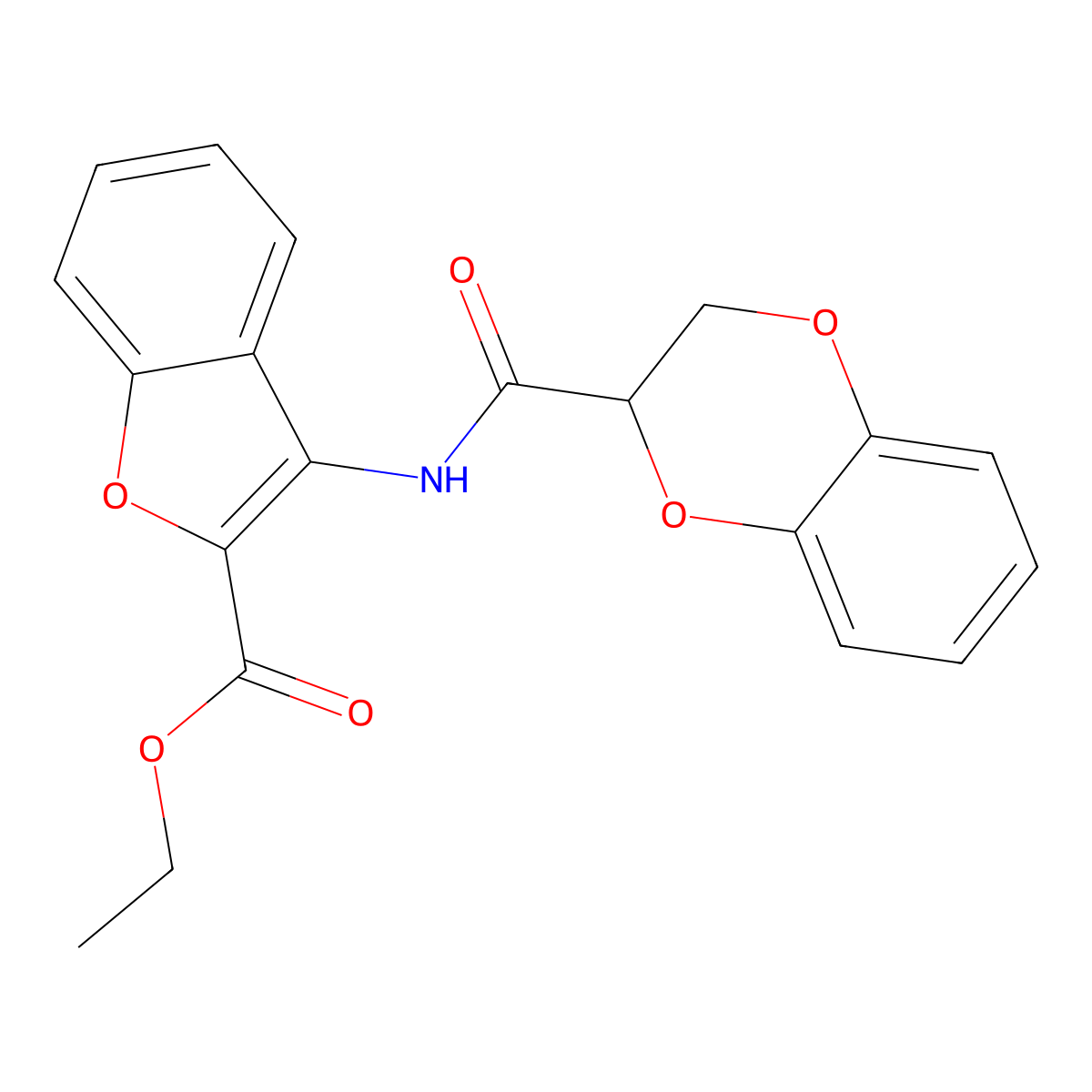 Ethyl 3-(2,3-dihydrobenzo[b][1,4]dioxine-2-carboxamido)benzofuran-2-carboxylate molecular structure, CAS 681174-35-6
