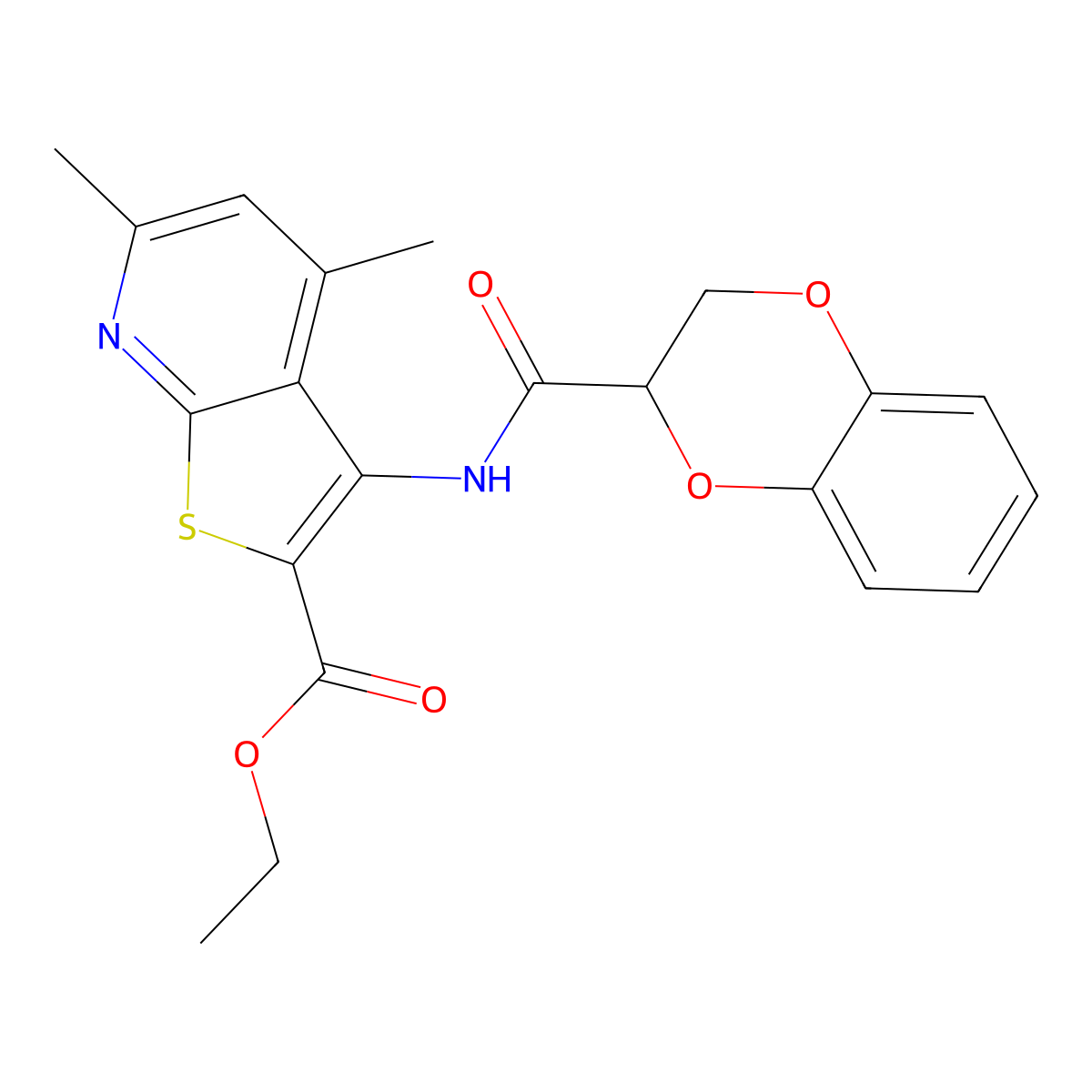 Ethyl 3-(2,3-dihydrobenzo[b][1,4]dioxine-2-carboxamido)-4,6-dimethylthieno[2,3-b]pyridine-2-carboxylate molecular structure, CAS 681174-53-8