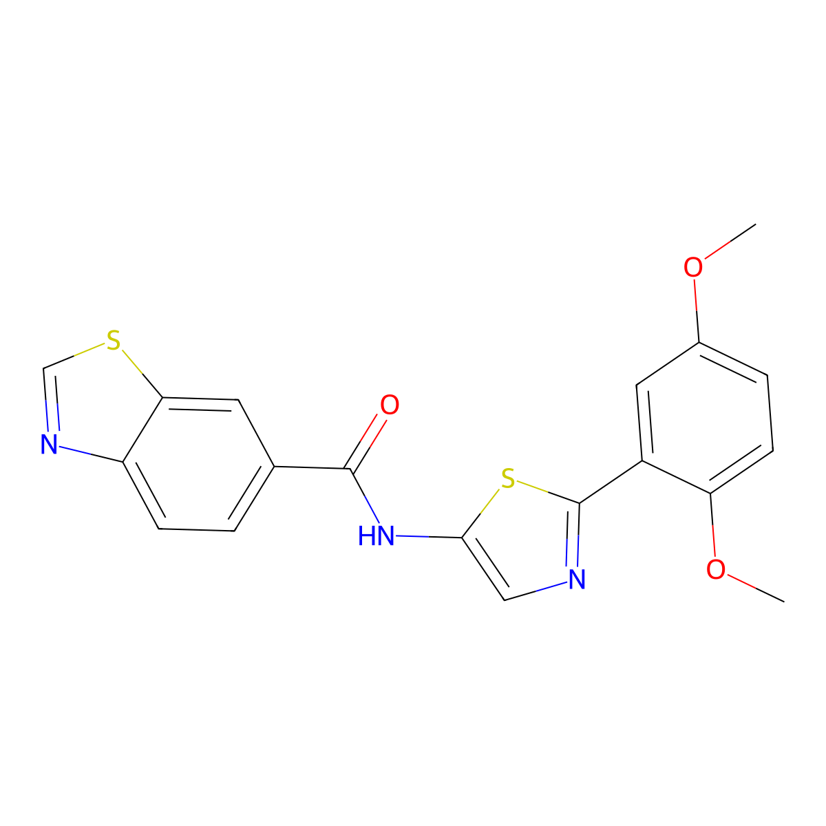 N-[2-(2,5-dimethoxyphenyl)-1,3-thiazol-5-yl]-1,3-benzothiazole-6-carboxamide molecular structure, CAS 681174-57-2