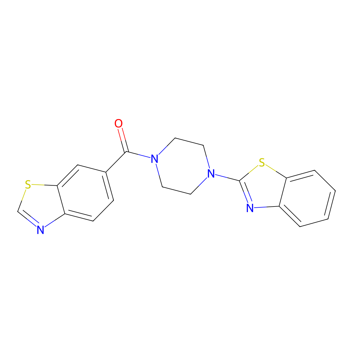 (4-(Benzo[d]thiazol-2-yl)piperazin-1-yl)(benzo[d]thiazol-6-yl)methanone molecular structure, CAS 681174-65-2