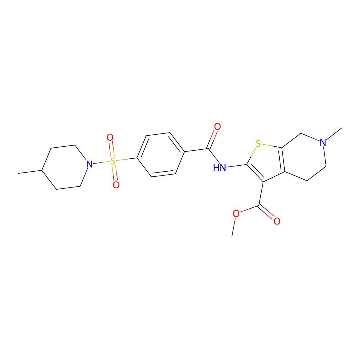Methyl 6-methyl-2-(4-((4-methylpiperidin-1-yl)sulfonyl)benzamido)-4,5,6,7-tetrahydrothieno[2,3-c]pyridine-3-carboxylate molecular structure, CAS 681175-30-4