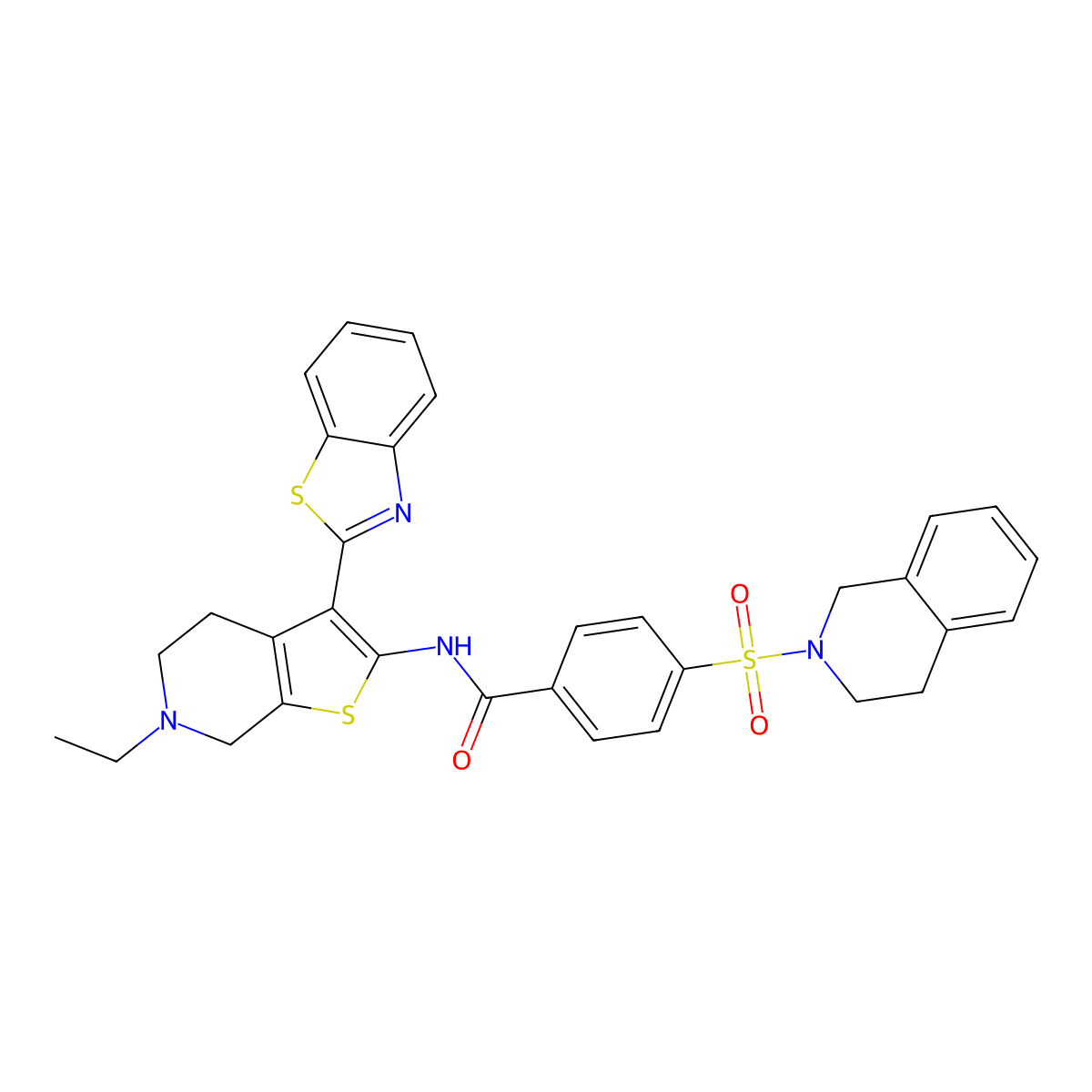 N-(3-(benzo[d]thiazol-2-yl)-6-ethyl-4,5,6,7-tetrahydrothieno[2,3-c]pyridin-2-yl)-4-((3,4-dihydroisoquinolin-2(1H)-yl)sulfonyl)benzamide molecular structure, CAS 681177-85-5
