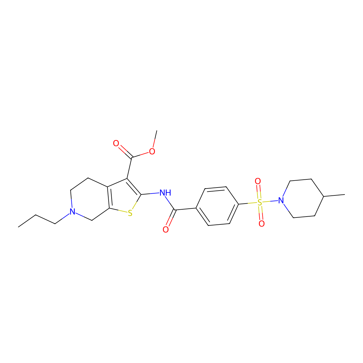 Methyl 2-(4-((4-methylpiperidin-1-yl)sulfonyl)benzamido)-6-propyl-4,5,6,7-tetrahydrothieno[2,3-c]pyridine-3-carboxylate molecular structure, CAS 681178-01-8