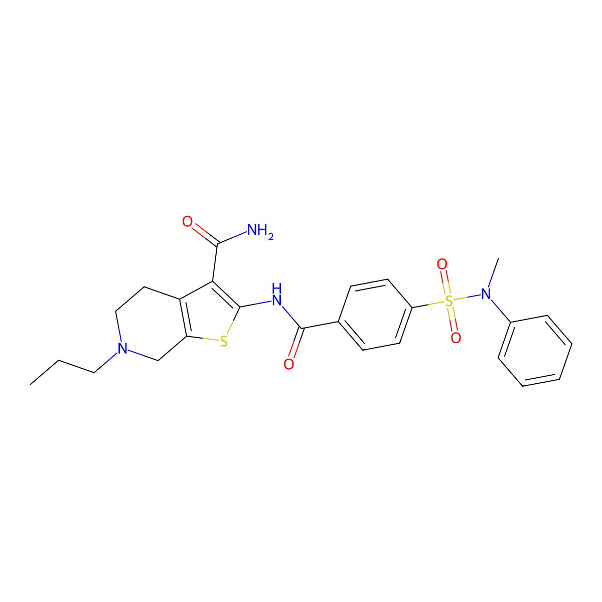 2-[[4-[methyl(phenyl)sulfamoyl]benzoyl]amino]-6-propyl-5,7-dihydro-4H-thieno[2,3-c]pyridine-3-carboxamide molecular structure, CAS 681181-48-6