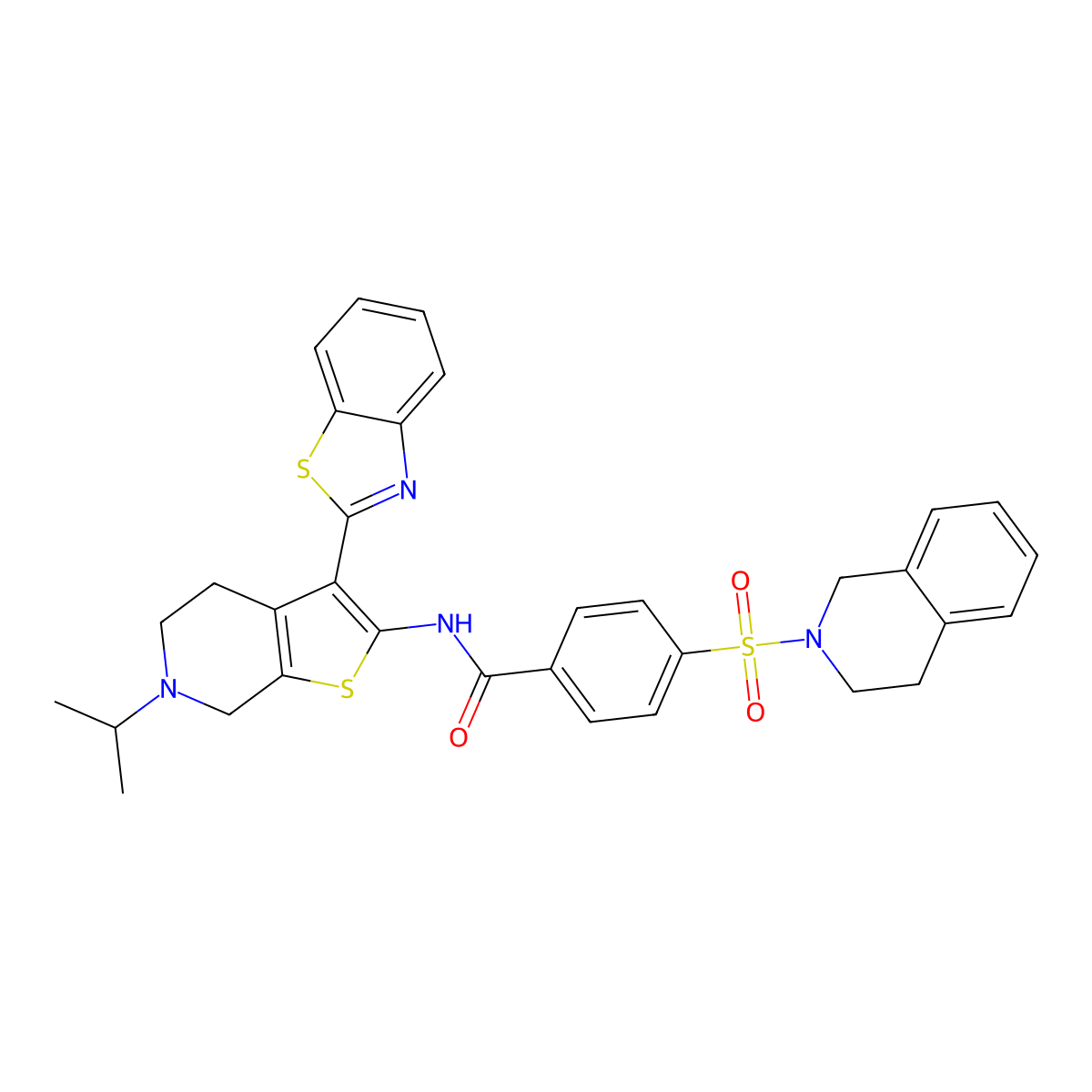 N-(3-(benzo[d]thiazol-2-yl)-6-isopropyl-4,5,6,7-tetrahydrothieno[2,3-c]pyridin-2-yl)-4-((3,4-dihydroisoquinolin-2(1H)-yl)sulfonyl)benzamide molecular structure, CAS 681183-98-2
