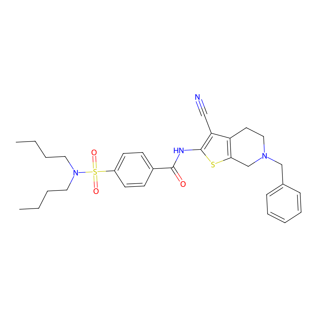 N-(6-benzyl-3-cyano-4,5,6,7-tetrahydrothieno[2,3-c]pyridin-2-yl)-4-(N,N-dibutylsulfamoyl)benzamide molecular structure, CAS 681184-19-0