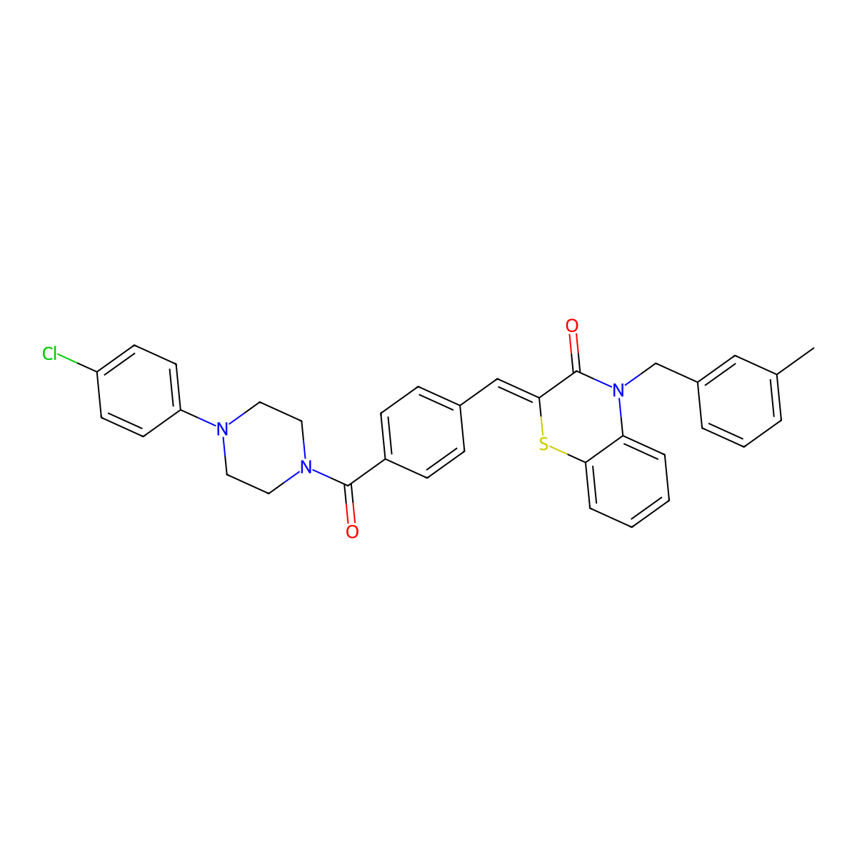 2-[[4-[4-(4-Chlorophenyl)piperazine-1-carbonyl]phenyl]methylidene]-4-[(3-methylphenyl)methyl]-1,4-benzothiazin-3-one molecular structure, CAS 6812-28-8