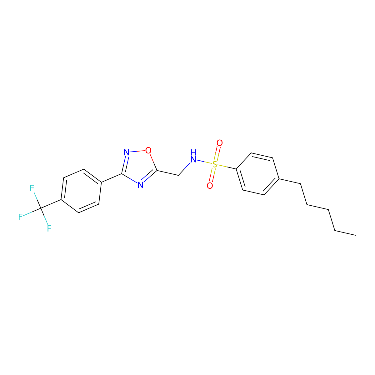 4-pentyl-N-((3-(4-(trifluoromethyl)phenyl)-1,2,4-oxadiazol-5-yl)methyl)benzenesulfonamide molecular structure, CAS 681213-48-9