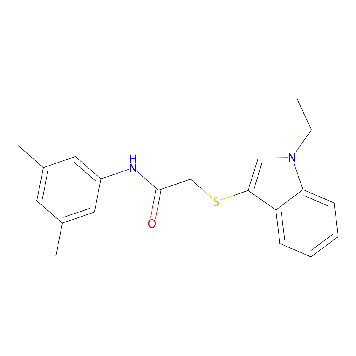 N-(3,5-dimethylphenyl)-2-(1-ethylindol-3-yl)sulfanylacetamide molecular structure, CAS 681216-93-3