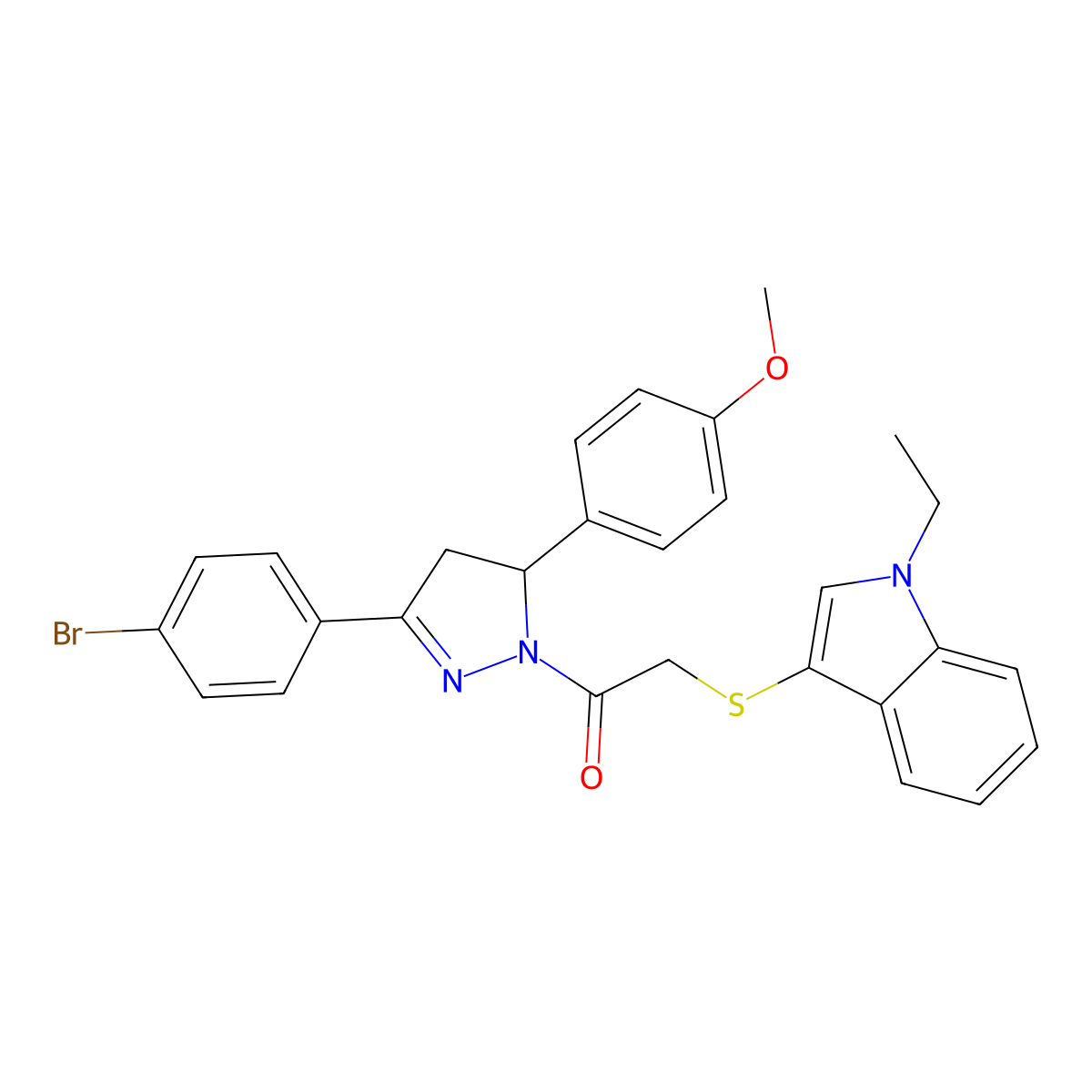 1-(3-(4-bromophenyl)-5-(4-methoxyphenyl)-4,5-dihydro-1H-pyrazol-1-yl)-2-((1-ethyl-1H-indol-3-yl)thio)ethanone molecular structure, CAS 681216-99-9