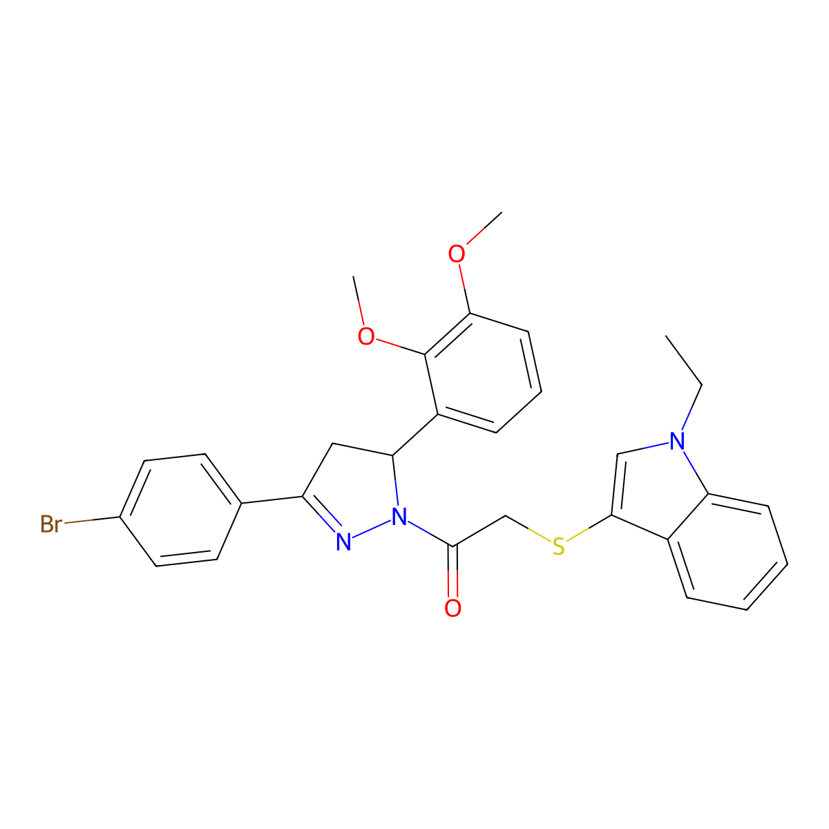 1-[5-(4-Bromophenyl)-3-(2,3-dimethoxyphenyl)-3,4-dihydropyrazol-2-yl]-2-(1-ethylindol-3-yl)sulfanylethanone molecular structure, CAS 681217-01-6