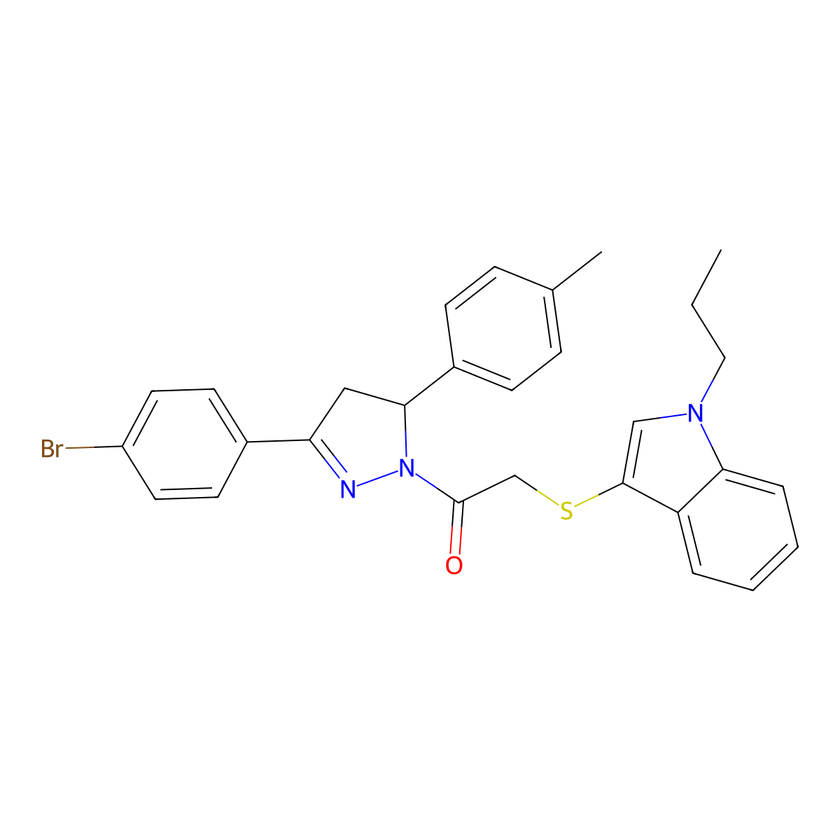 1-(3-(4-bromophenyl)-5-(p-tolyl)-4,5-dihydro-1H-pyrazol-1-yl)-2-((1-propyl-1H-indol-3-yl)thio)ethanone molecular structure, CAS 681217-05-0