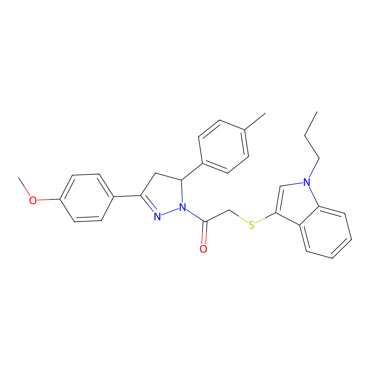 1-(3-(4-methoxyphenyl)-5-(p-tolyl)-4,5-dihydro-1H-pyrazol-1-yl)-2-((1-propyl-1H-indol-3-yl)thio)ethanone molecular structure, CAS 681217-06-1