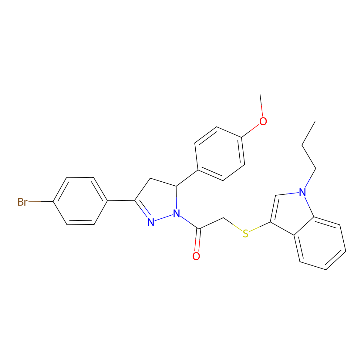 1-(3-(4-bromophenyl)-5-(4-methoxyphenyl)-4,5-dihydro-1H-pyrazol-1-yl)-2-((1-propyl-1H-indol-3-yl)thio)ethanone molecular structure, CAS 681217-10-7