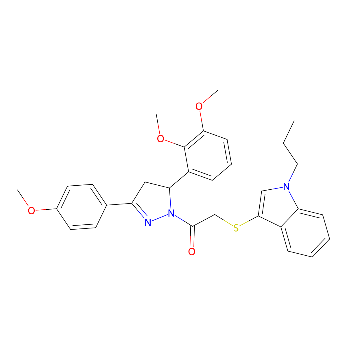 1-[3-(2,3-Dimethoxyphenyl)-5-(4-methoxyphenyl)-3,4-dihydropyrazol-2-yl]-2-(1-propylindol-3-yl)sulfanylethanone molecular structure, CAS 681217-11-8