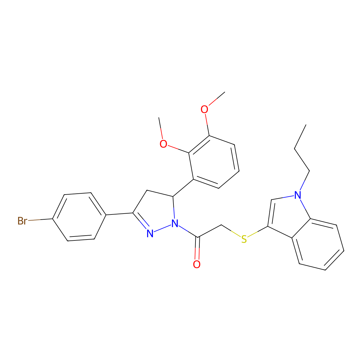 1-[5-(4-Bromophenyl)-3-(2,3-dimethoxyphenyl)-3,4-dihydropyrazol-2-yl]-2-(1-propylindol-3-yl)sulfanylethanone molecular structure, CAS 681217-12-9
