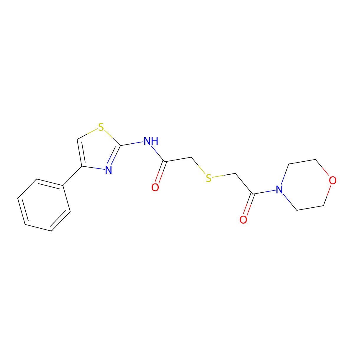 2-((2-morpholino-2-oxoethyl)thio)-N-(4-phenylthiazol-2-yl)acetamide molecular structure, CAS 681222-19-5