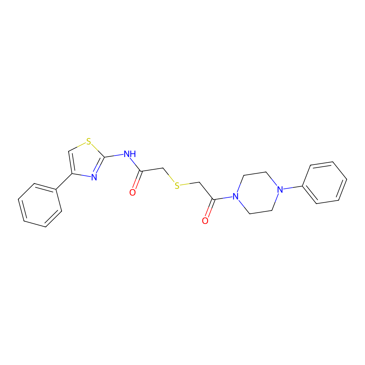 2-[2-oxo-2-(4-phenylpiperazin-1-yl)ethyl]sulfanyl-N-(4-phenyl-1,3-thiazol-2-yl)acetamide molecular structure, CAS 681222-20-8