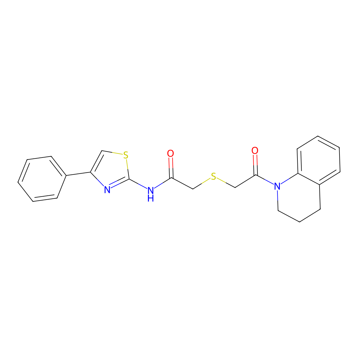 2-((2-(3,4-dihydroquinolin-1(2H)-yl)-2-oxoethyl)thio)-N-(4-phenylthiazol-2-yl)acetamide molecular structure, CAS 681222-22-0