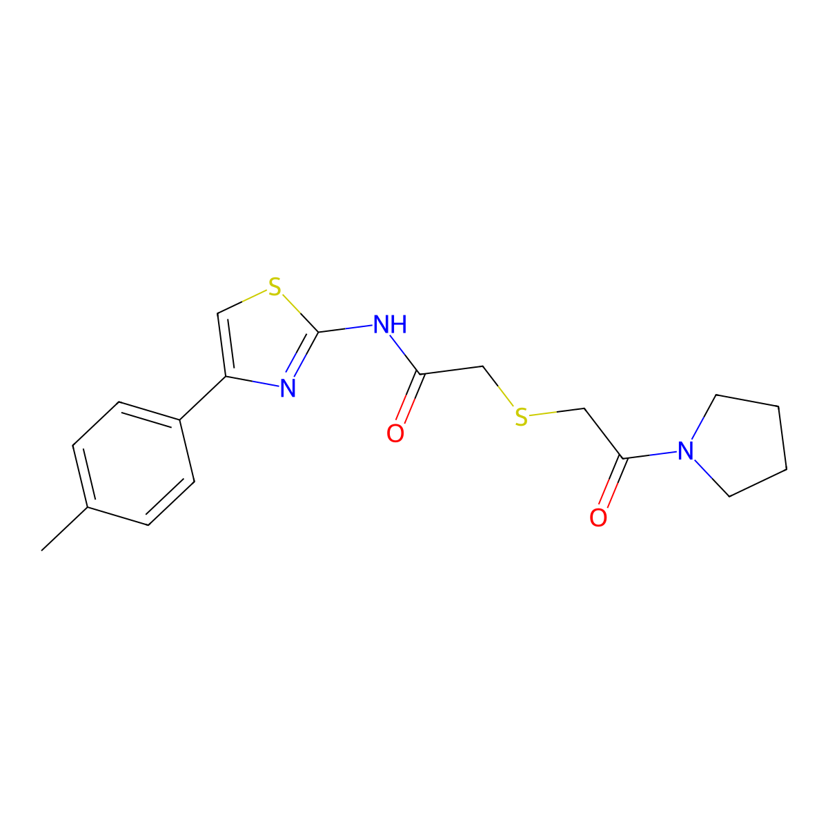 2-((2-oxo-2-(pyrrolidin-1-yl)ethyl)thio)-N-(4-(p-tolyl)thiazol-2-yl)acetamide molecular structure, CAS 681222-31-1