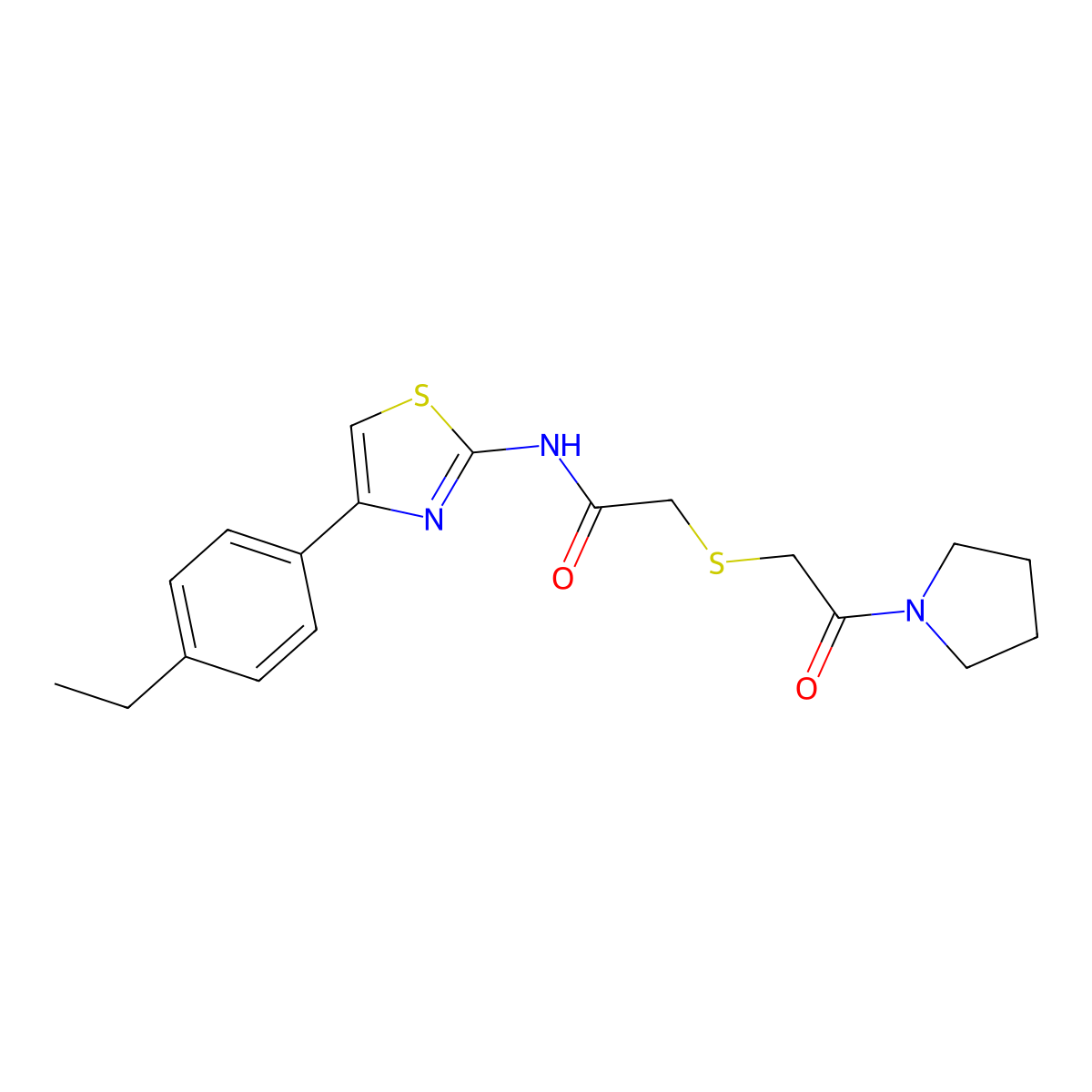 N-(4-(4-ethylphenyl)thiazol-2-yl)-2-((2-oxo-2-(pyrrolidin-1-yl)ethyl)thio)acetamide molecular structure, CAS 681222-45-7