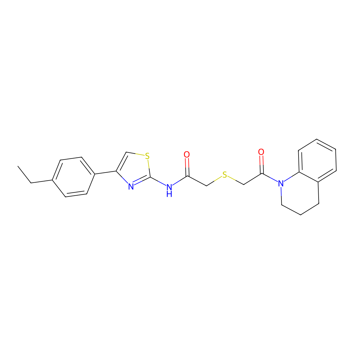 2-((2-(3,4-dihydroquinolin-1(2H)-yl)-2-oxoethyl)thio)-N-(4-(4-ethylphenyl)thiazol-2-yl)acetamide molecular structure, CAS 681222-51-5