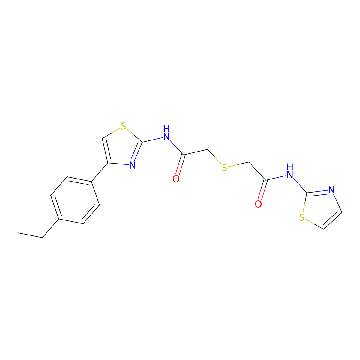 N-(4-(4-ethylphenyl)thiazol-2-yl)-2-((2-oxo-2-(thiazol-2-ylamino)ethyl)thio)acetamide molecular structure, CAS 681222-52-6