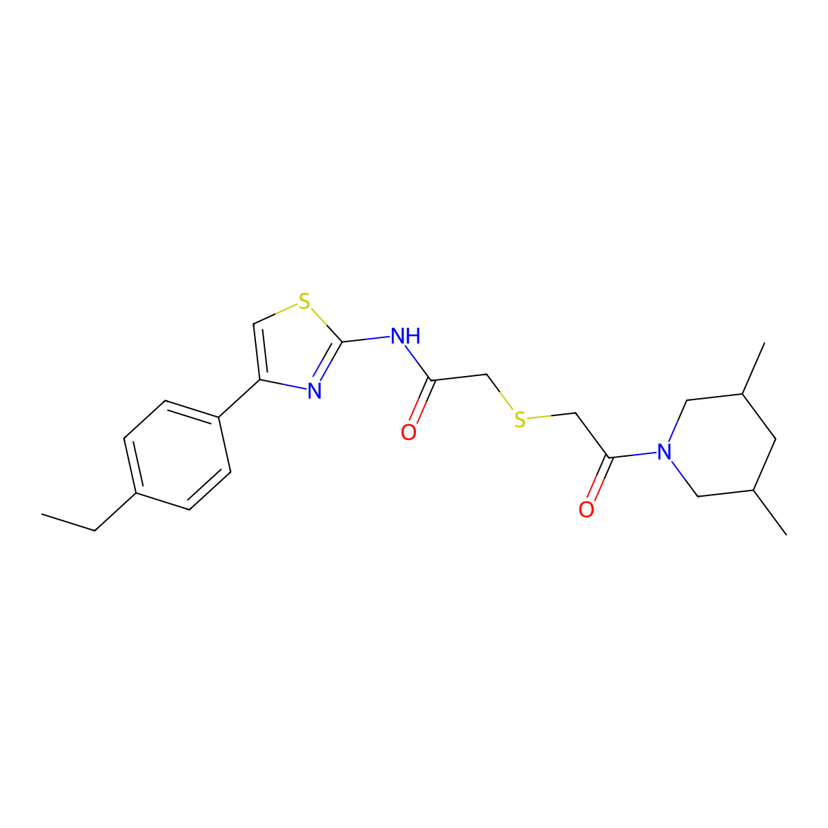 2-((2-(3,5-dimethylpiperidin-1-yl)-2-oxoethyl)thio)-N-(4-(4-ethylphenyl)thiazol-2-yl)acetamide molecular structure, CAS 681222-54-8