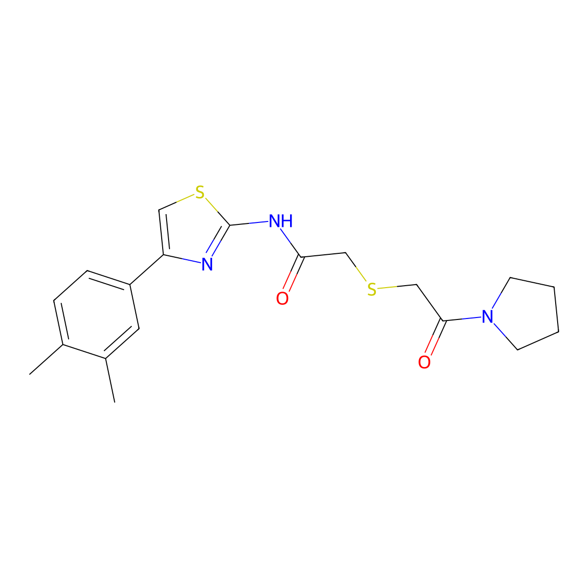N-(4-(3,4-dimethylphenyl)thiazol-2-yl)-2-((2-oxo-2-(pyrrolidin-1-yl)ethyl)thio)acetamide molecular structure, CAS 681222-60-6