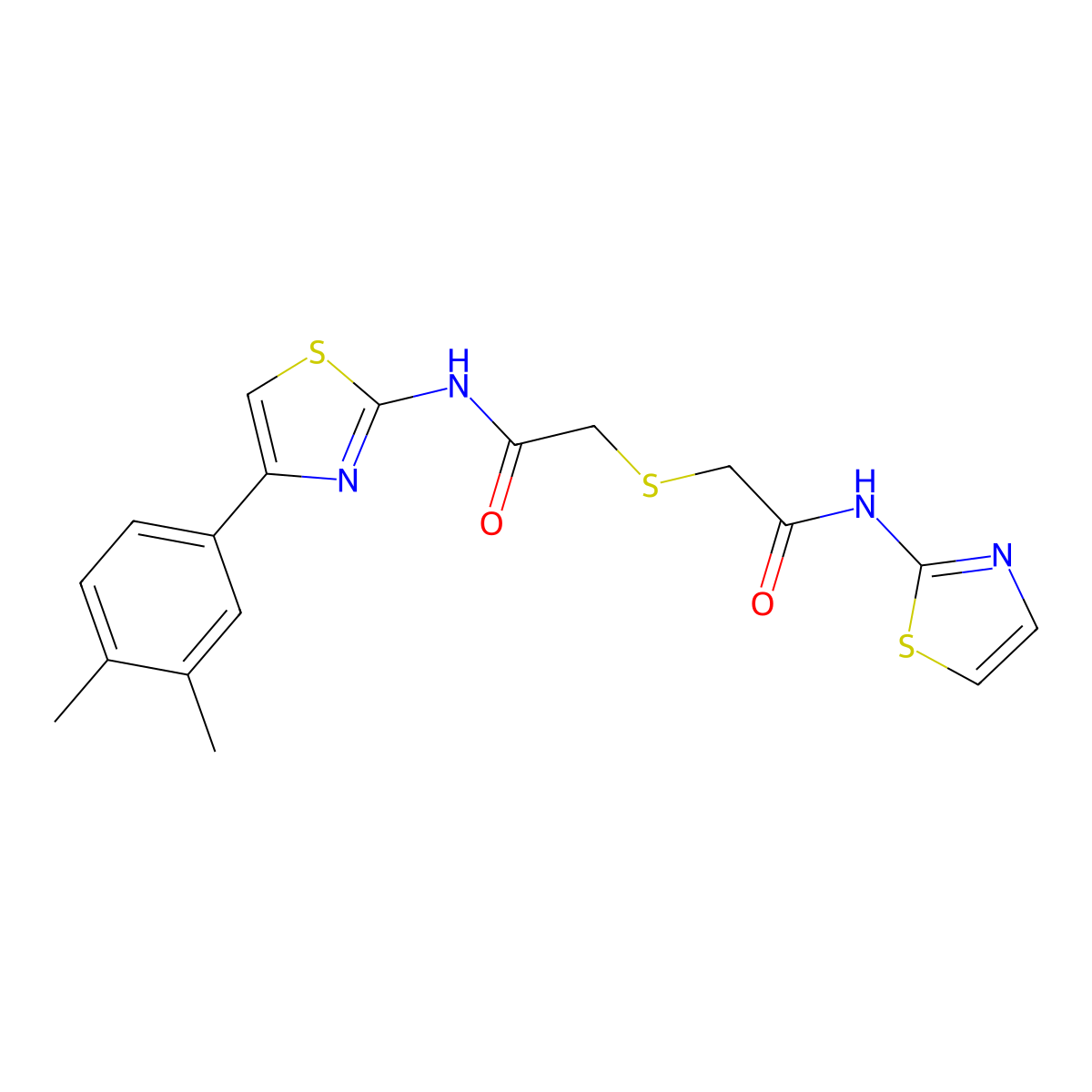 N-(4-(3,4-dimethylphenyl)thiazol-2-yl)-2-((2-oxo-2-(thiazol-2-ylamino)ethyl)thio)acetamide molecular structure, CAS 681222-66-2