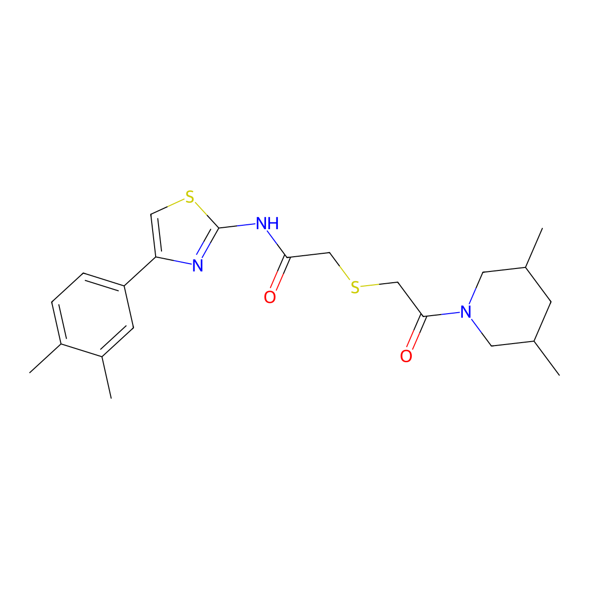 N-(4-(3,4-dimethylphenyl)thiazol-2-yl)-2-((2-(3,5-dimethylpiperidin-1-yl)-2-oxoethyl)thio)acetamide molecular structure, CAS 681222-68-4