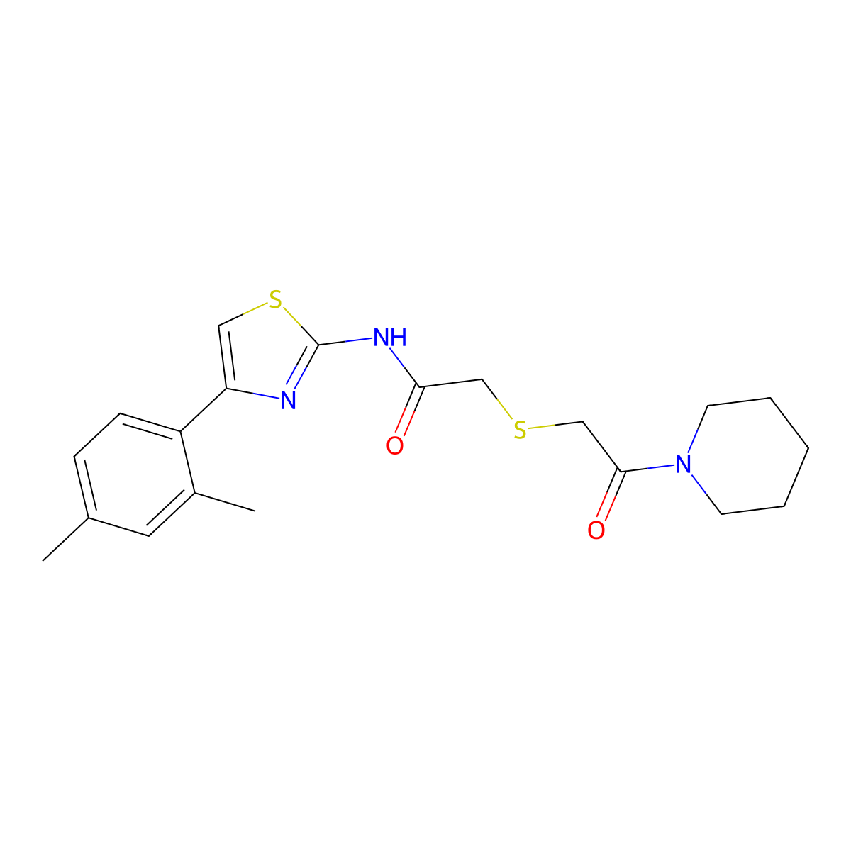 N-(4-(2,4-dimethylphenyl)thiazol-2-yl)-2-((2-oxo-2-(piperidin-1-yl)ethyl)thio)acetamide molecular structure, CAS 681222-75-3