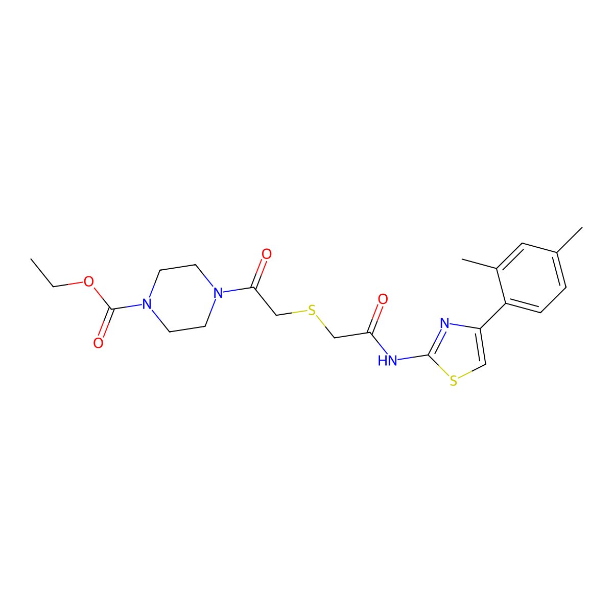 Ethyl 4-{2-[({[4-(2,4-dimethylphenyl)-1,3-thiazol-2-YL]carbamoyl}methyl)sulfanyl]acetyl}piperazine-1-carboxylate molecular structure, CAS 681222-78-6