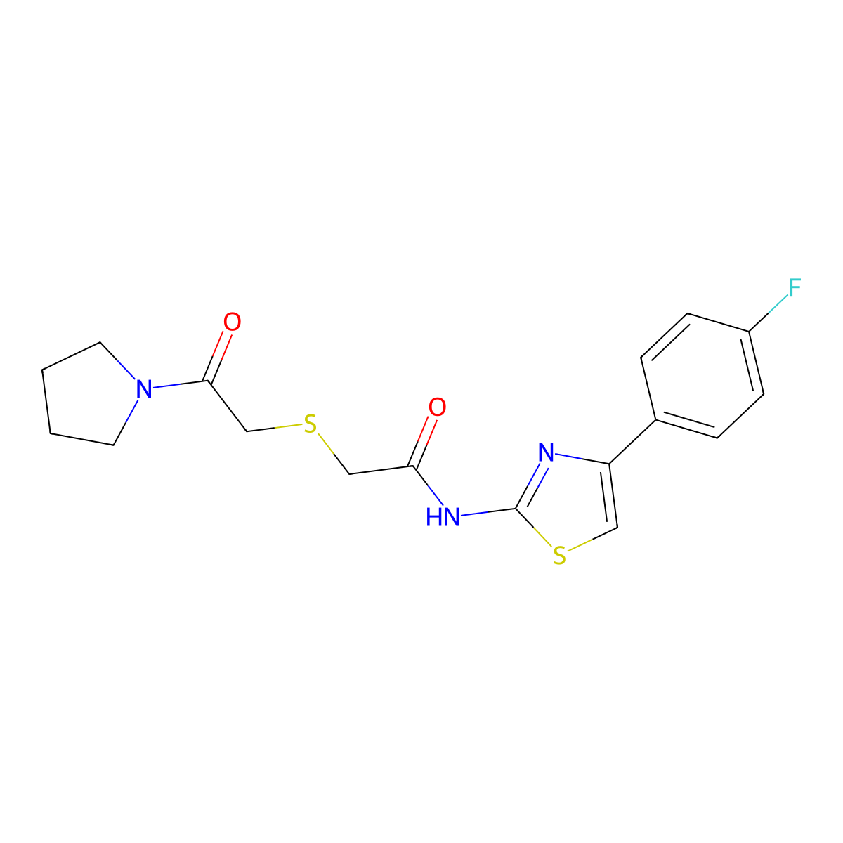 N-(4-(4-fluorophenyl)thiazol-2-yl)-2-((2-oxo-2-(pyrrolidin-1-yl)ethyl)thio)acetamide molecular structure, CAS 681222-88-8