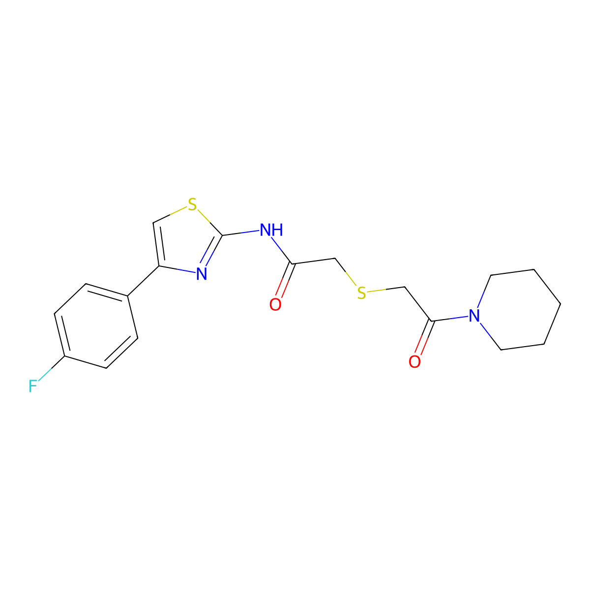 N-(4-(4-fluorophenyl)thiazol-2-yl)-2-((2-oxo-2-(piperidin-1-yl)ethyl)thio)acetamide molecular structure, CAS 681222-89-9