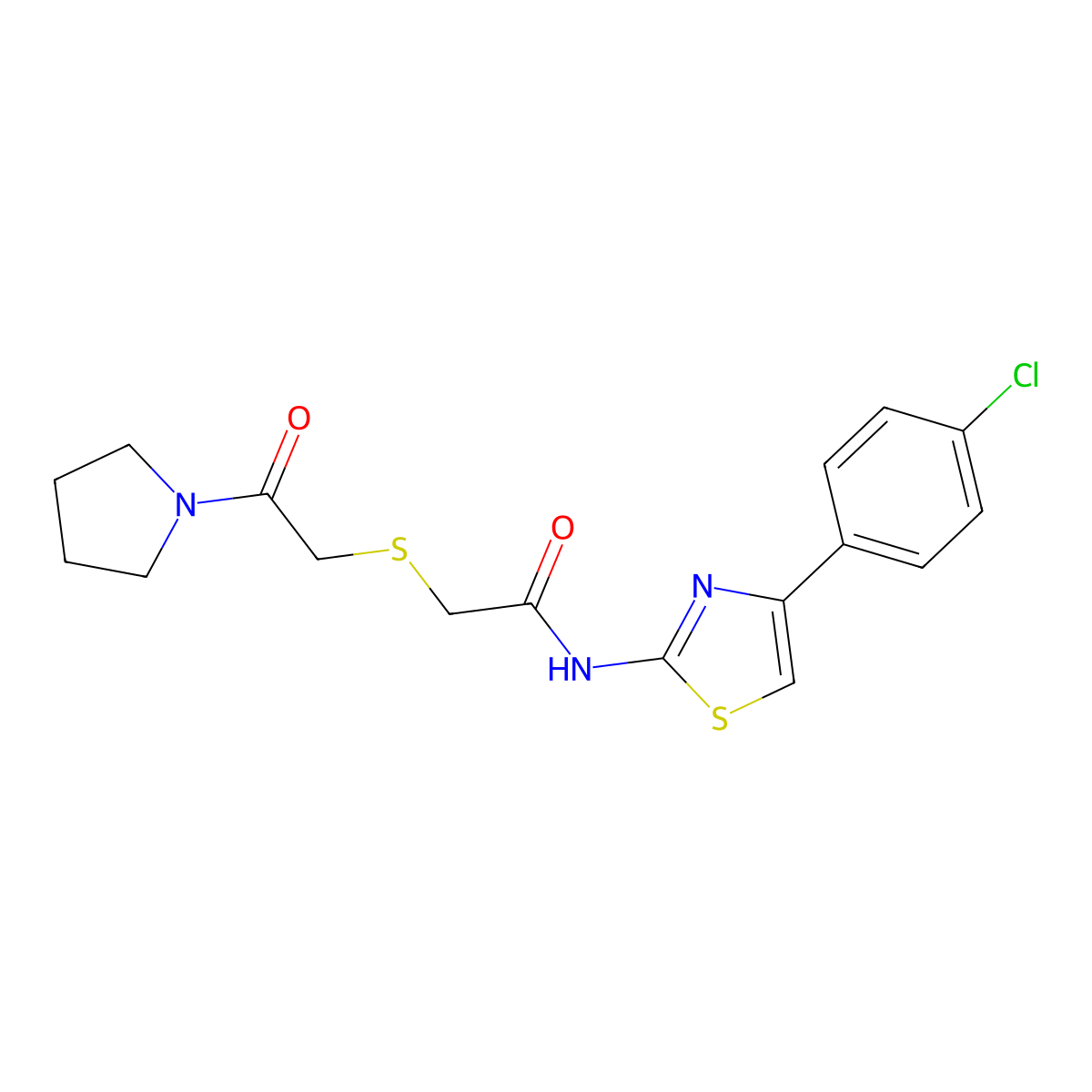 N-(4-(4-chlorophenyl)thiazol-2-yl)-2-((2-oxo-2-(pyrrolidin-1-yl)ethyl)thio)acetamide molecular structure, CAS 681223-12-1