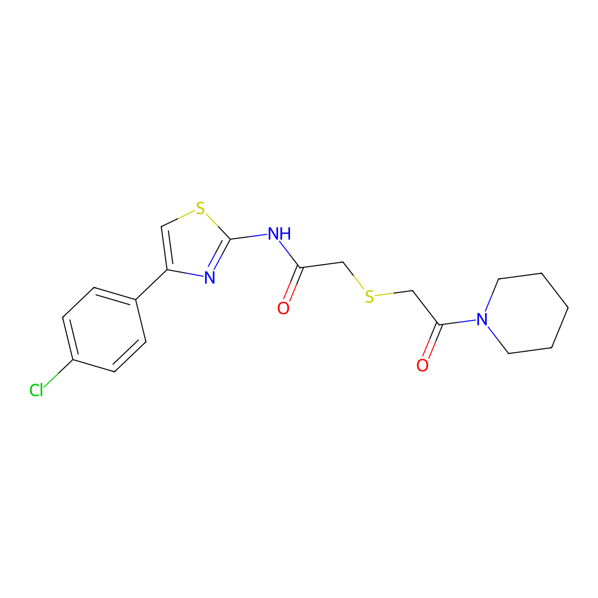 N-(4-(4-chlorophenyl)thiazol-2-yl)-2-((2-oxo-2-(piperidin-1-yl)ethyl)thio)acetamide molecular structure, CAS 681223-13-2