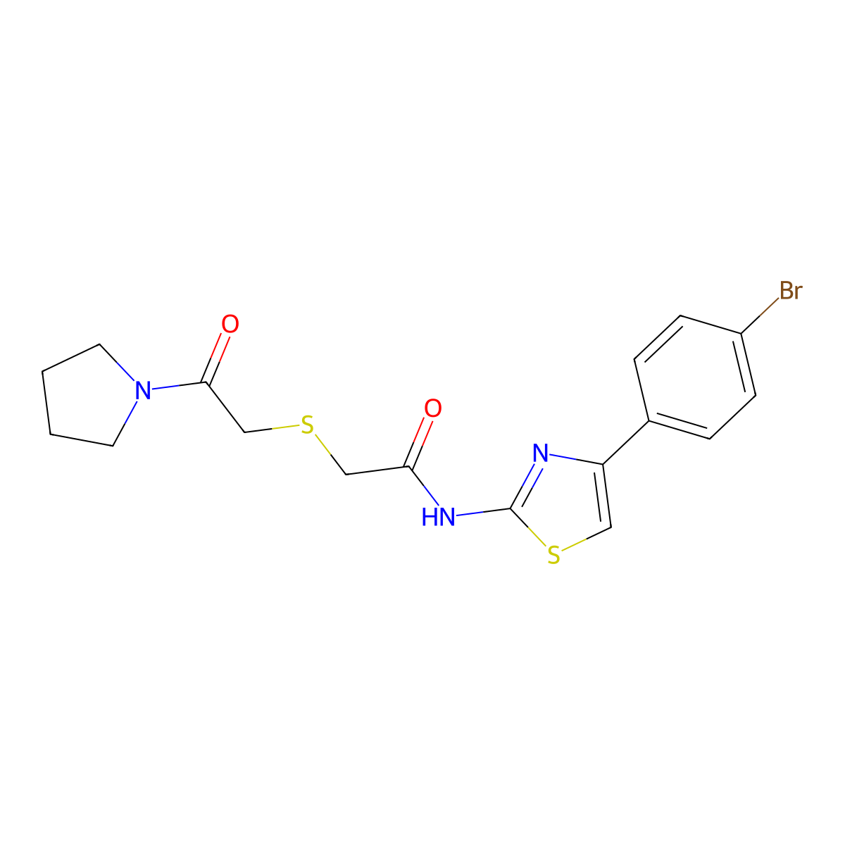 N-(4-(4-bromophenyl)thiazol-2-yl)-2-((2-oxo-2-(pyrrolidin-1-yl)ethyl)thio)acetamide molecular structure, CAS 681223-26-7