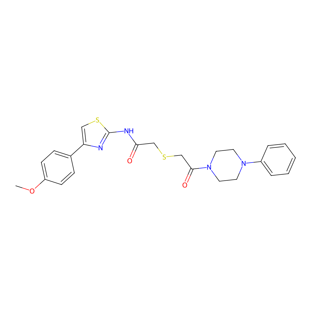 N-(4-(4-methoxyphenyl)thiazol-2-yl)-2-((2-oxo-2-(4-phenylpiperazin-1-yl)ethyl)thio)acetamide molecular structure, CAS 681223-62-1