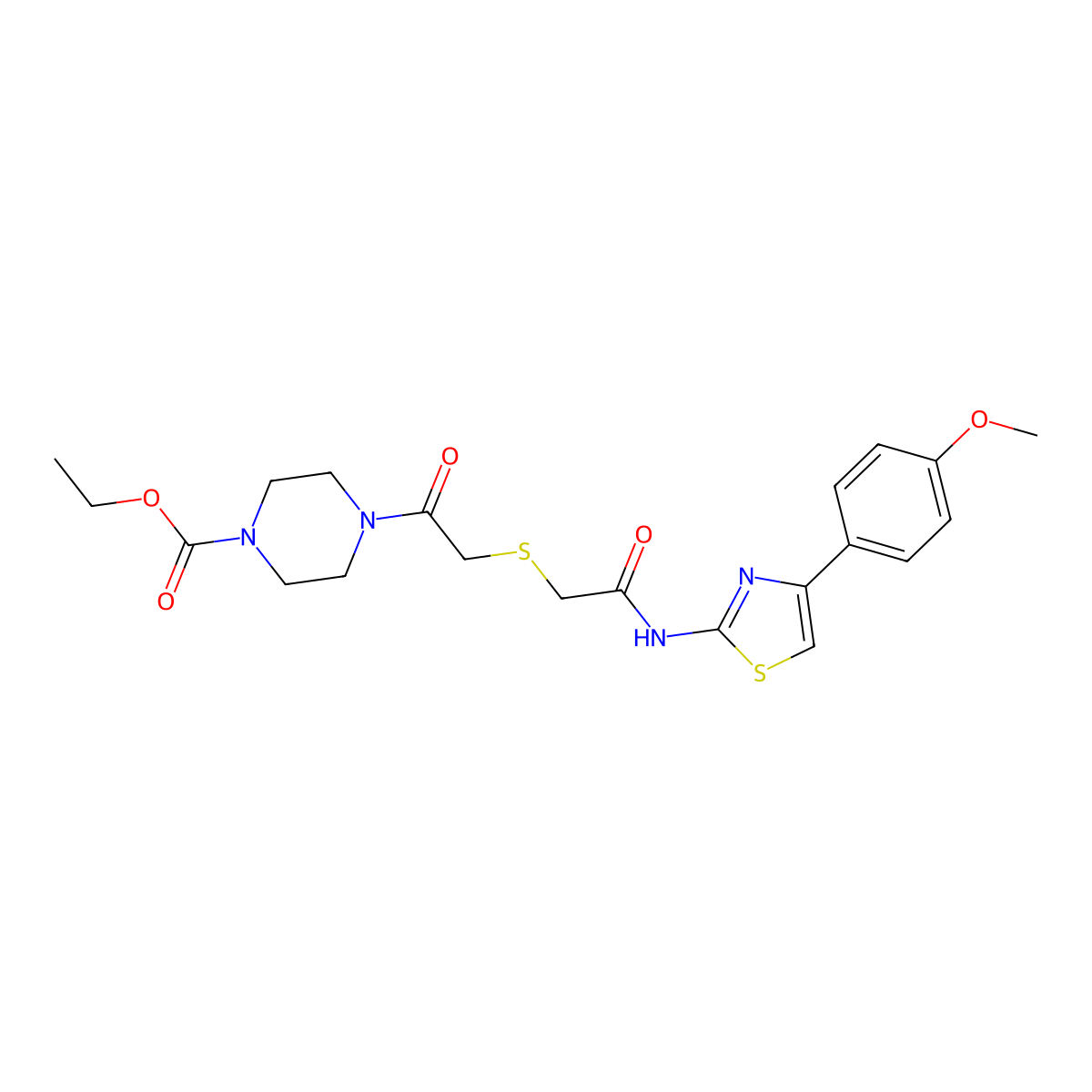 Ethyl 4-(2-((2-((4-(4-methoxyphenyl)thiazol-2-yl)amino)-2-oxoethyl)thio)acetyl)piperazine-1-carboxylate molecular structure, CAS 681223-63-2
