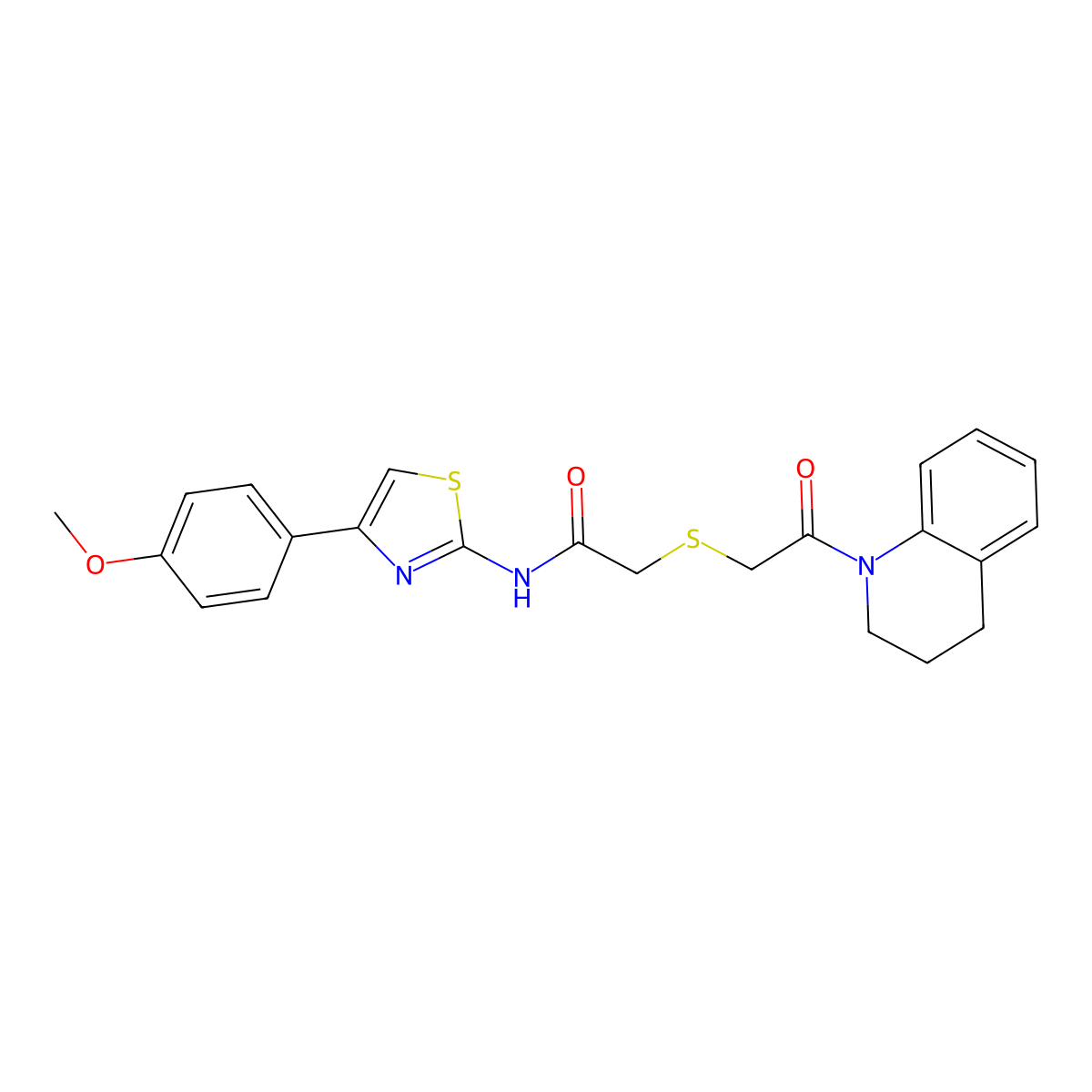 2-((2-(3,4-dihydroquinolin-1(2H)-yl)-2-oxoethyl)thio)-N-(4-(4-methoxyphenyl)thiazol-2-yl)acetamide molecular structure, CAS 681223-64-3