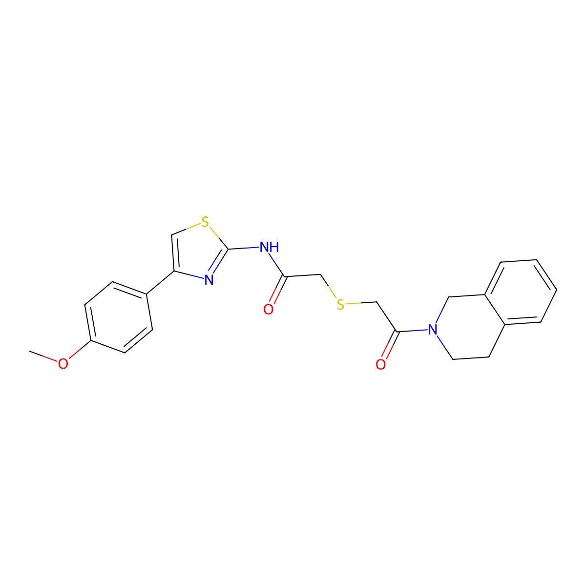 2-((2-(3,4-dihydroisoquinolin-2(1H)-yl)-2-oxoethyl)thio)-N-(4-(4-methoxyphenyl)thiazol-2-yl)acetamide molecular structure, CAS 681223-70-1