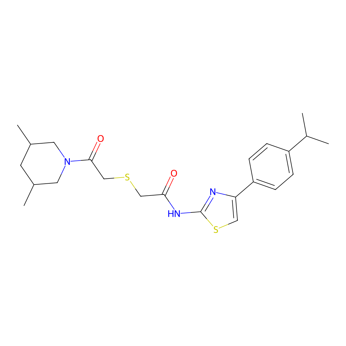 2-((2-(3,5-dimethylpiperidin-1-yl)-2-oxoethyl)thio)-N-(4-(4-isopropylphenyl)thiazol-2-yl)acetamide molecular structure, CAS 681223-97-2