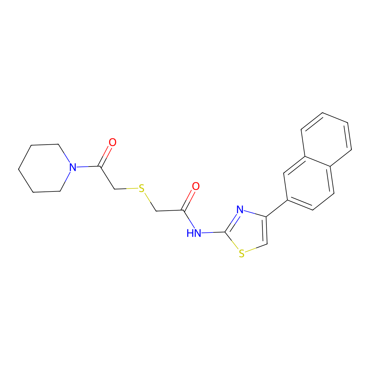 N-(4-(naphthalen-2-yl)thiazol-2-yl)-2-((2-oxo-2-(piperidin-1-yl)ethyl)thio)acetamide molecular structure, CAS 681224-18-0