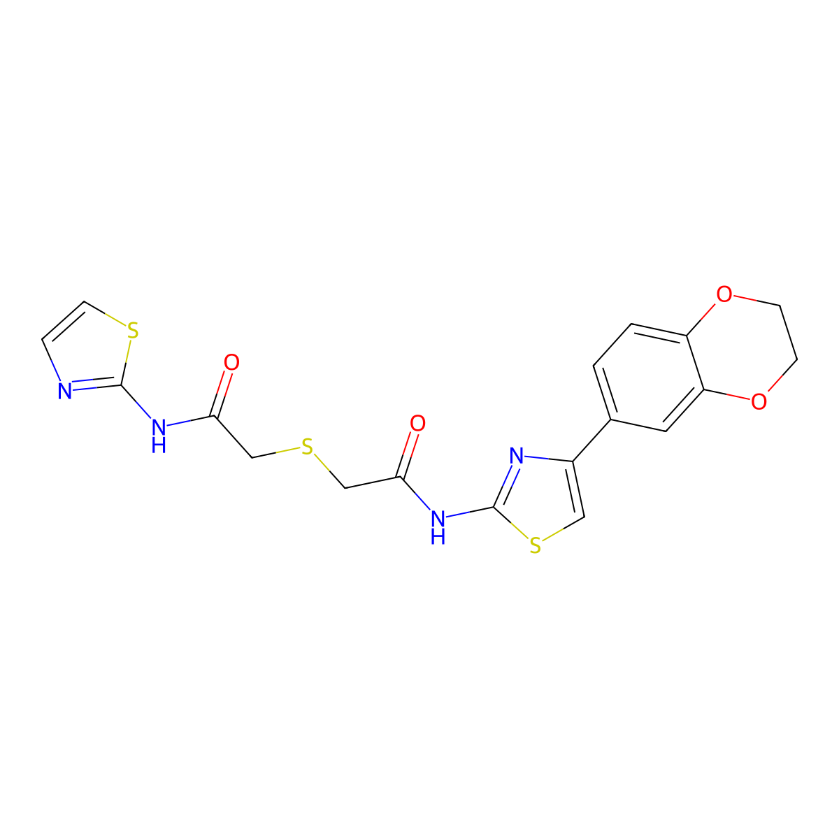N-(4-(2,3-dihydrobenzo[b][1,4]dioxin-6-yl)thiazol-2-yl)-2-((2-oxo-2-(thiazol-2-ylamino)ethyl)thio)acetamide molecular structure, CAS 681224-38-4