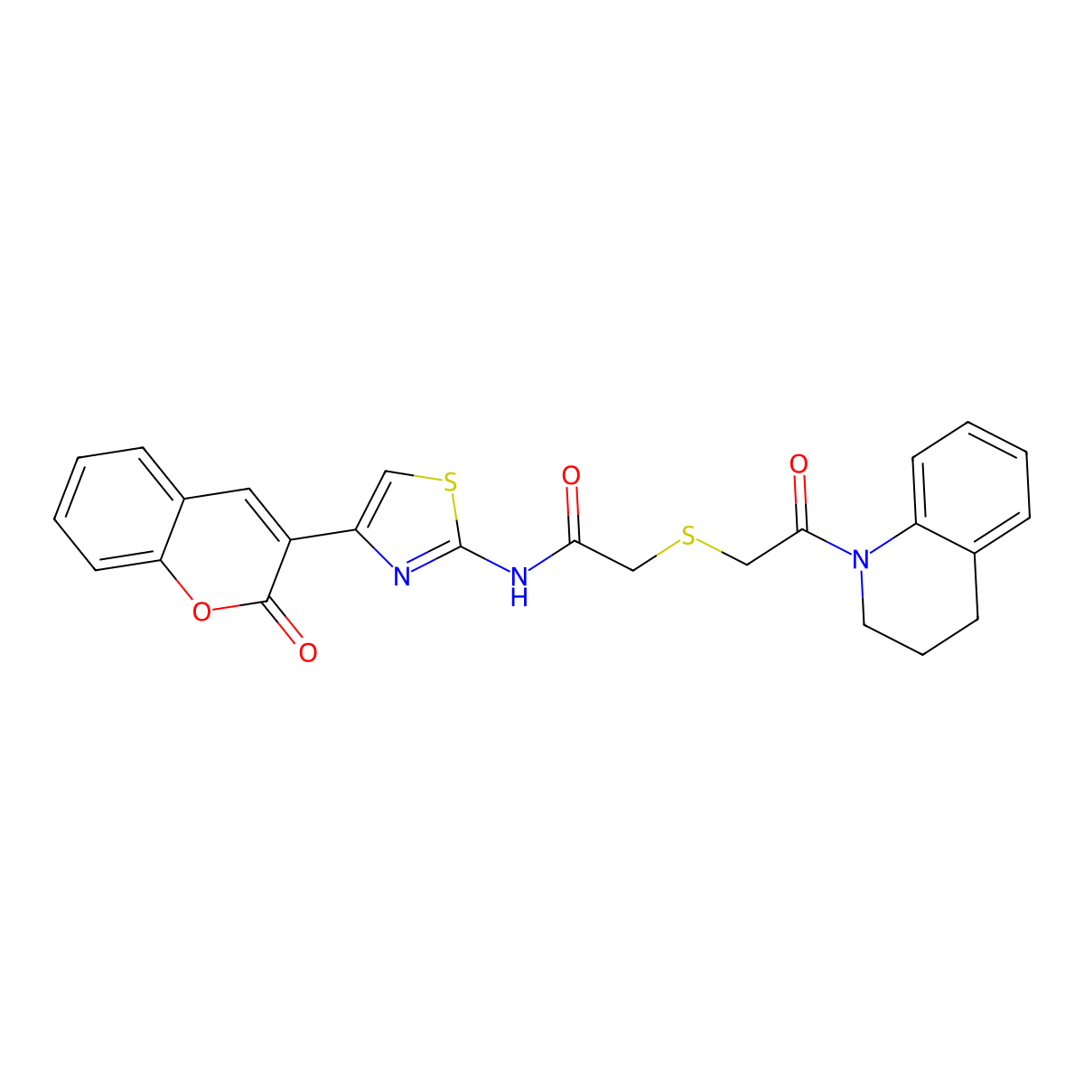 2-((2-(3,4-dihydroquinolin-1(2H)-yl)-2-oxoethyl)thio)-N-(4-(2-oxo-2H-chromen-3-yl)thiazol-2-yl)acetamide molecular structure, CAS 681224-62-4
