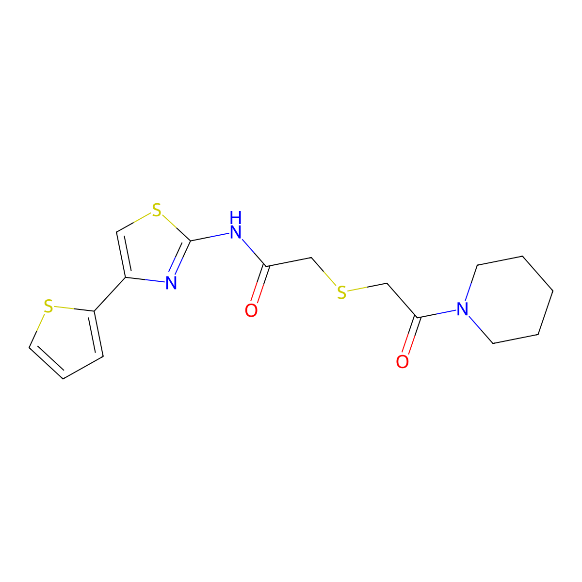 2-(2-oxo-2-piperidin-1-ylethyl)sulfanyl-N-(4-thiophen-2-yl-1,3-thiazol-2-yl)acetamide molecular structure, CAS 681224-73-7