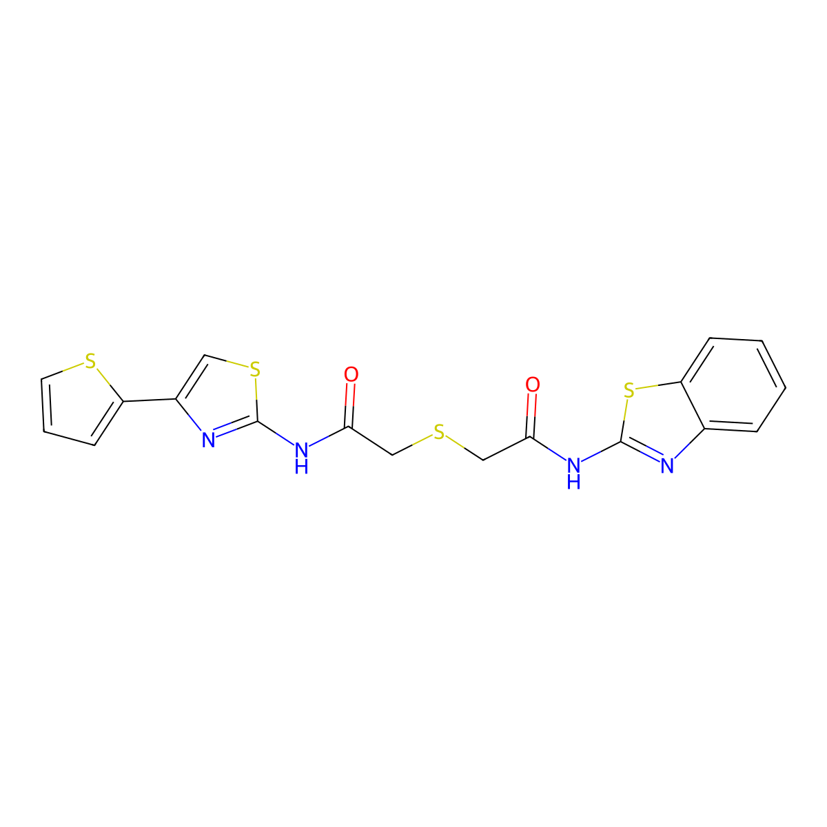 N-(benzo[d]thiazol-2-yl)-2-((2-oxo-2-((4-(thiophen-2-yl)thiazol-2-yl)amino)ethyl)thio)acetamide molecular structure, CAS 681224-79-3